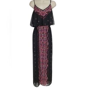 💥 2/30 Express Black floral spaghetti straps chiffon look maxi dress Sz S